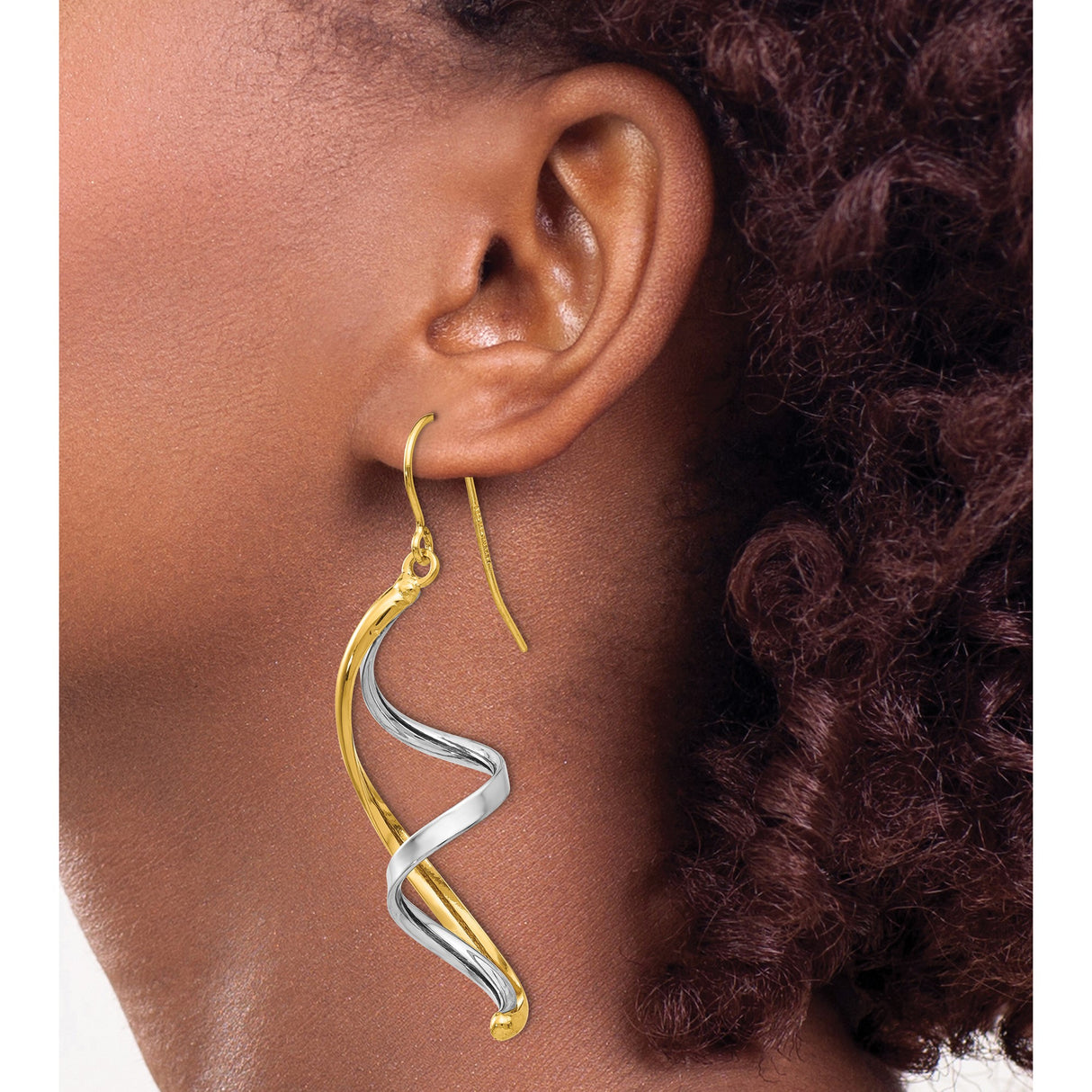 14k Yellow Gold Dangle Earrings with Twisted Helix Spiral Design for Women