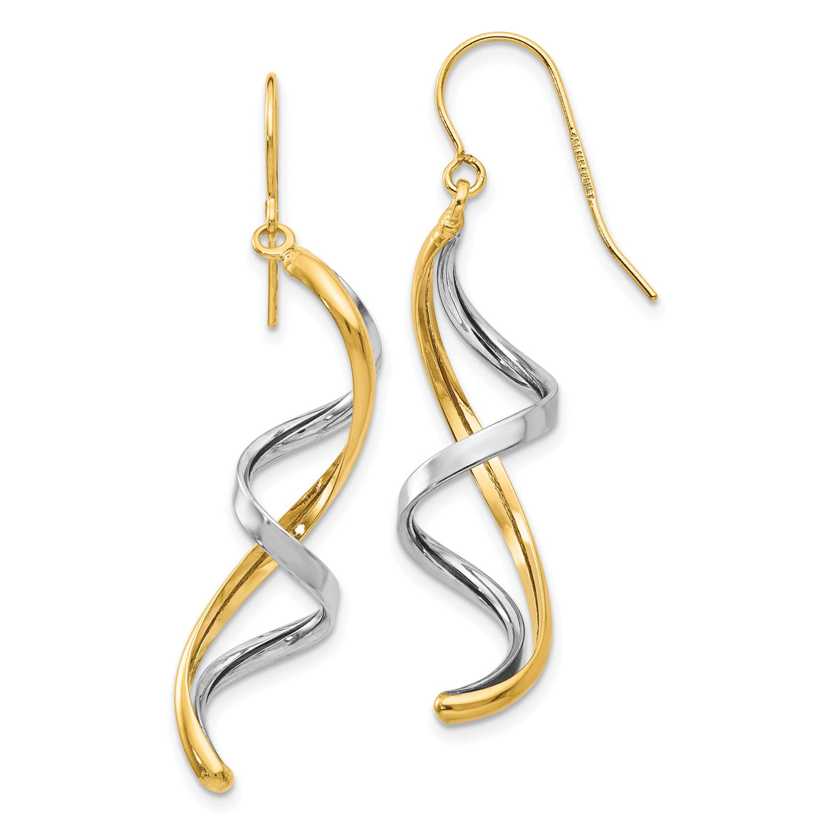 14k Yellow Gold Dangle Earrings with Twisted Helix Spiral Design for Women