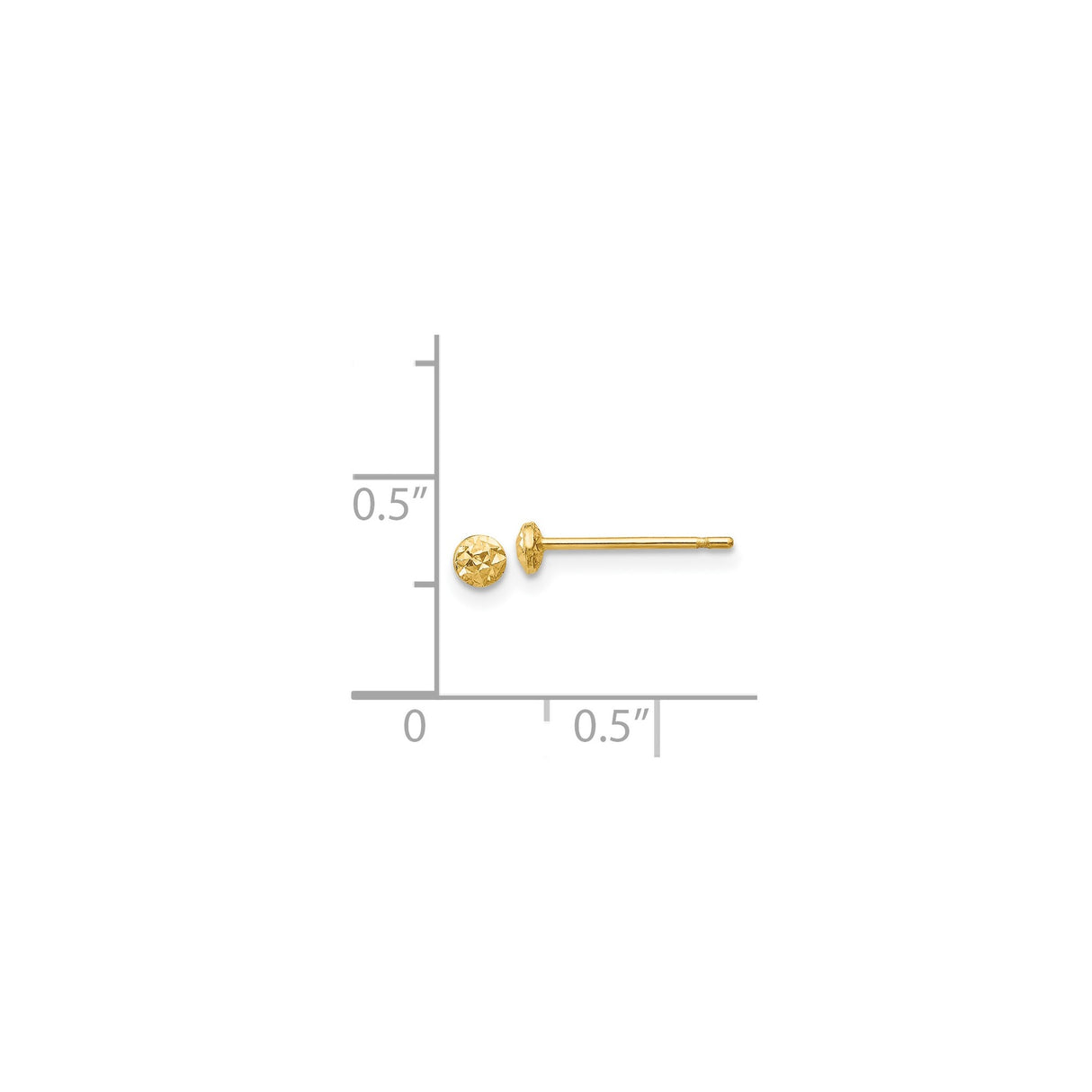 14k Yellow Gold Stud Earrings, Round Diamond Cut Design with High Polish Finish