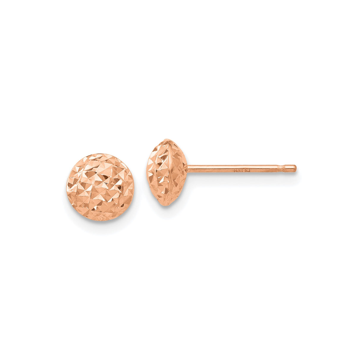 14k Rose Gold Stud Earrings, Diamond Cut Textured Round Disc, Small Flat Circle Design