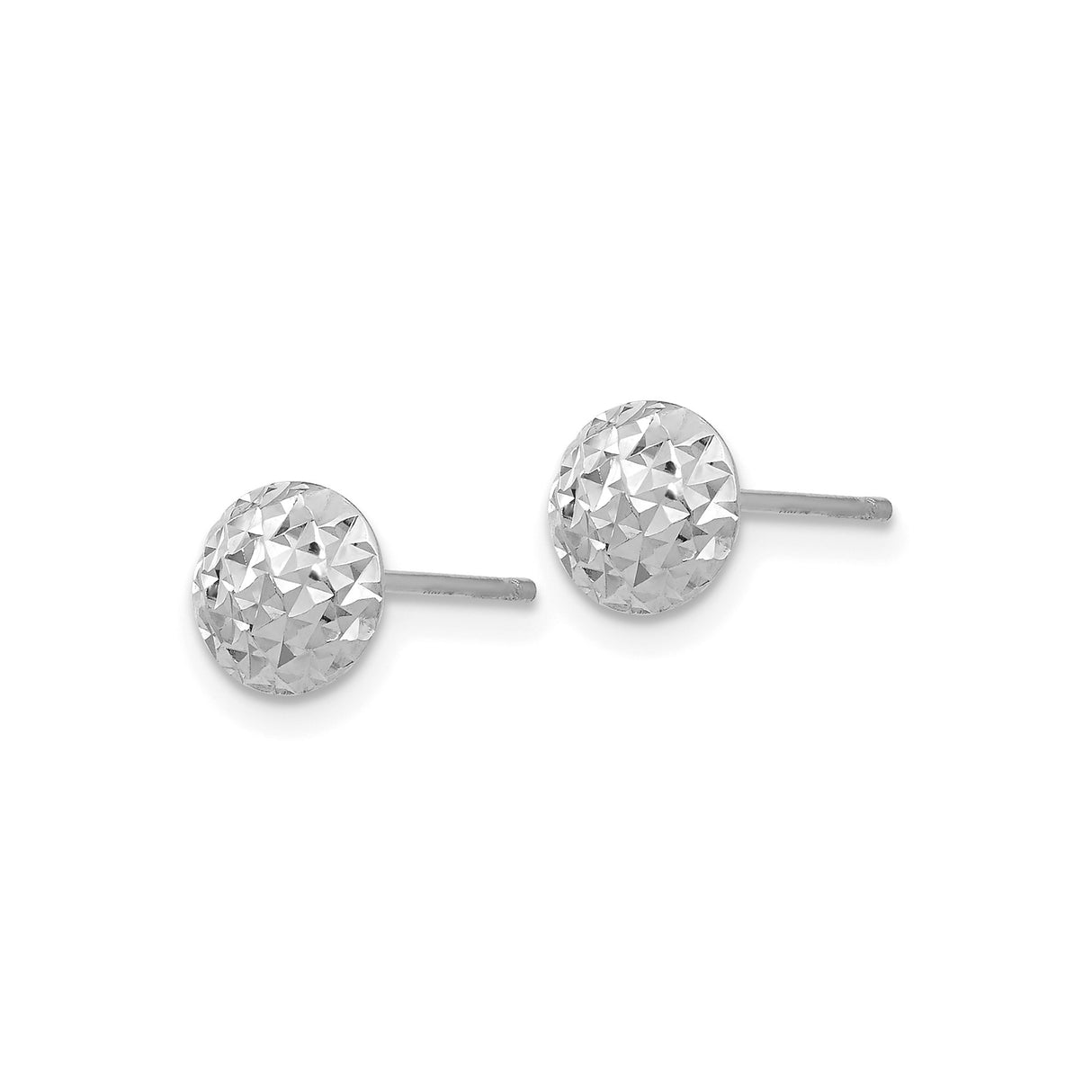 14k White Gold Ball Stud Earrings with Diamond-Cut Faceted Dome Design