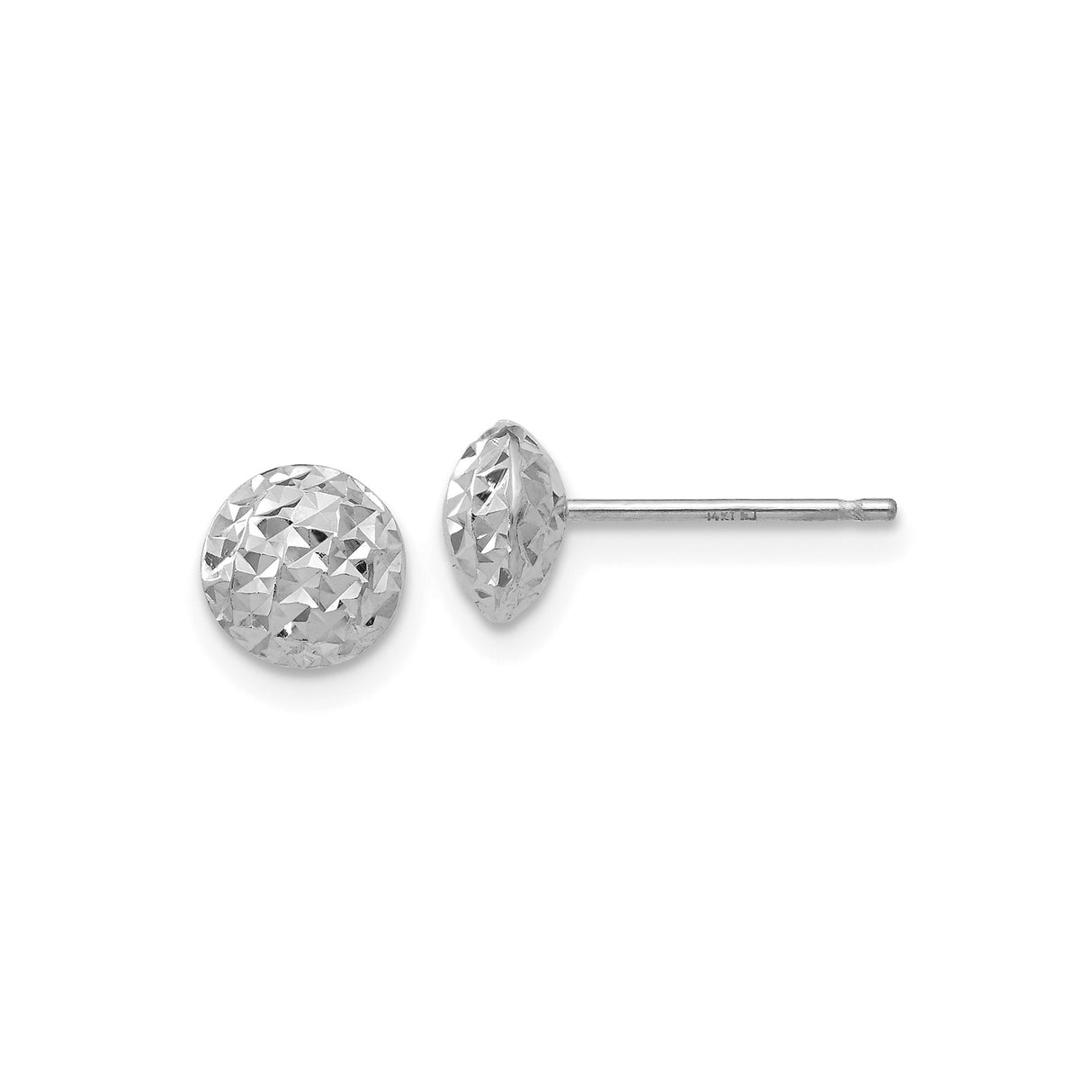 14k White Gold Ball Stud Earrings with Diamond-Cut Faceted Dome Design