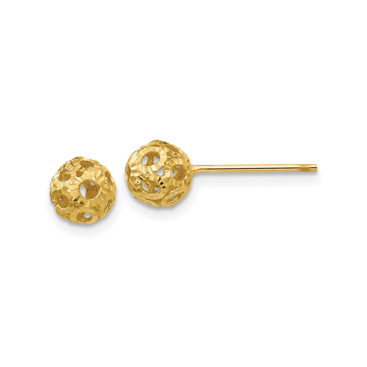 14k Yellow Gold Ball Stud Earrings with Textured Diamond Cut Filigree Openwork Design