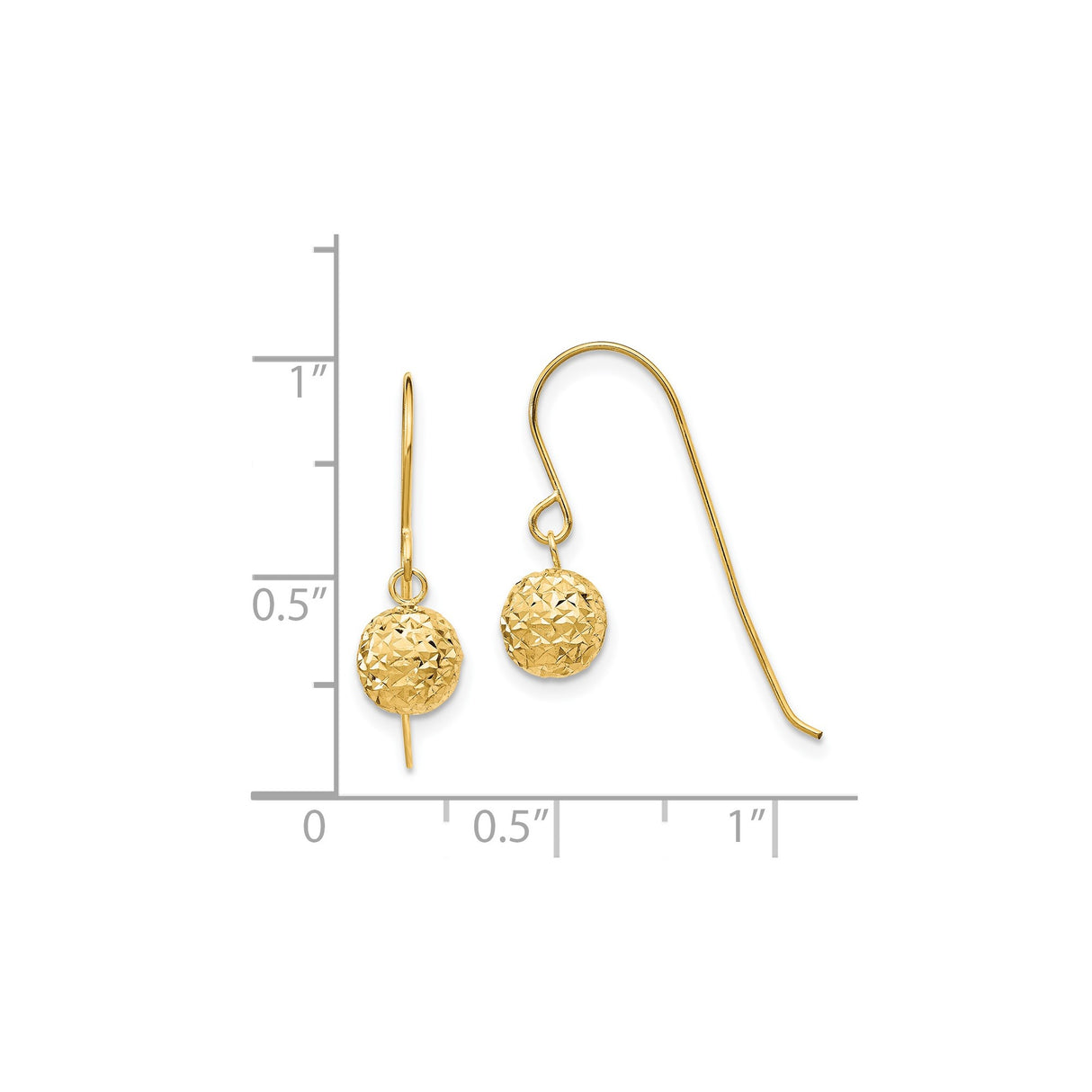 14k Yellow Gold Dangle Earrings with Textured Diamond Cut Ball Drops, Lightweight Geometric Design