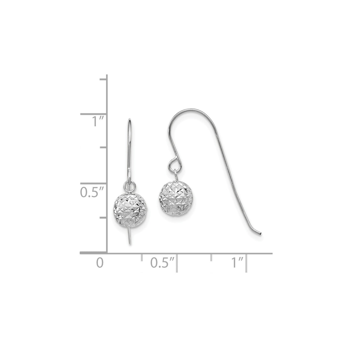 14k White Gold Dangle Earrings with Faceted Diamond-Cut Ball Drops, Minimalist Design