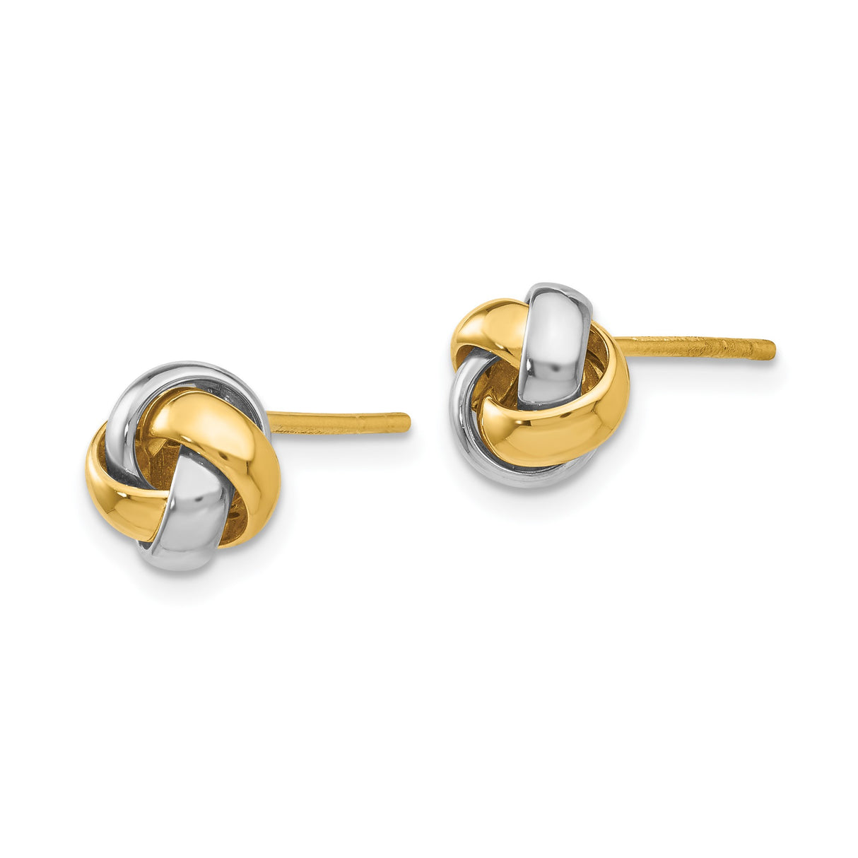 14k Two Tone Gold Love Knot Stud Earrings, Interwoven Yellow and White Gold Design