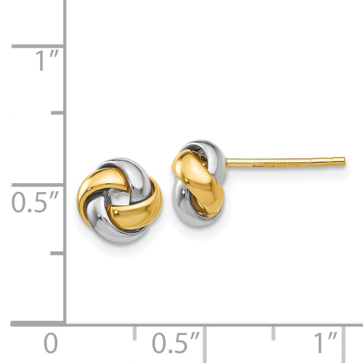 14k Two Tone Gold Love Knot Stud Earrings, Interwoven Yellow and White Gold Design