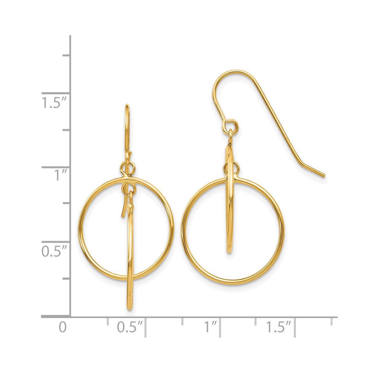 14k Yellow Gold Dangle Earrings with Interlocked Open Hoops, Minimalist Geometric Design