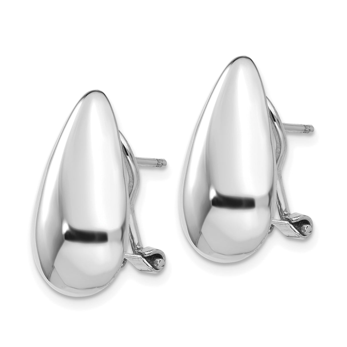 14k White Gold Teardrop Earrings with Omega Back, Sleek Minimalist Contemporary Design