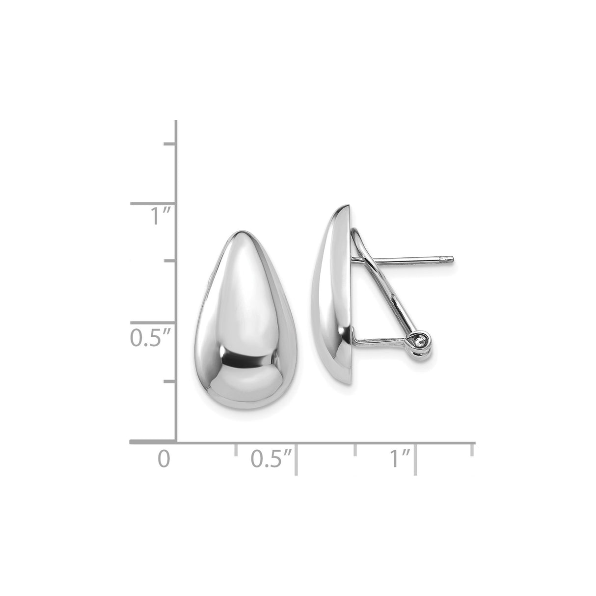 14k White Gold Teardrop Earrings with Omega Back, Sleek Minimalist Contemporary Design