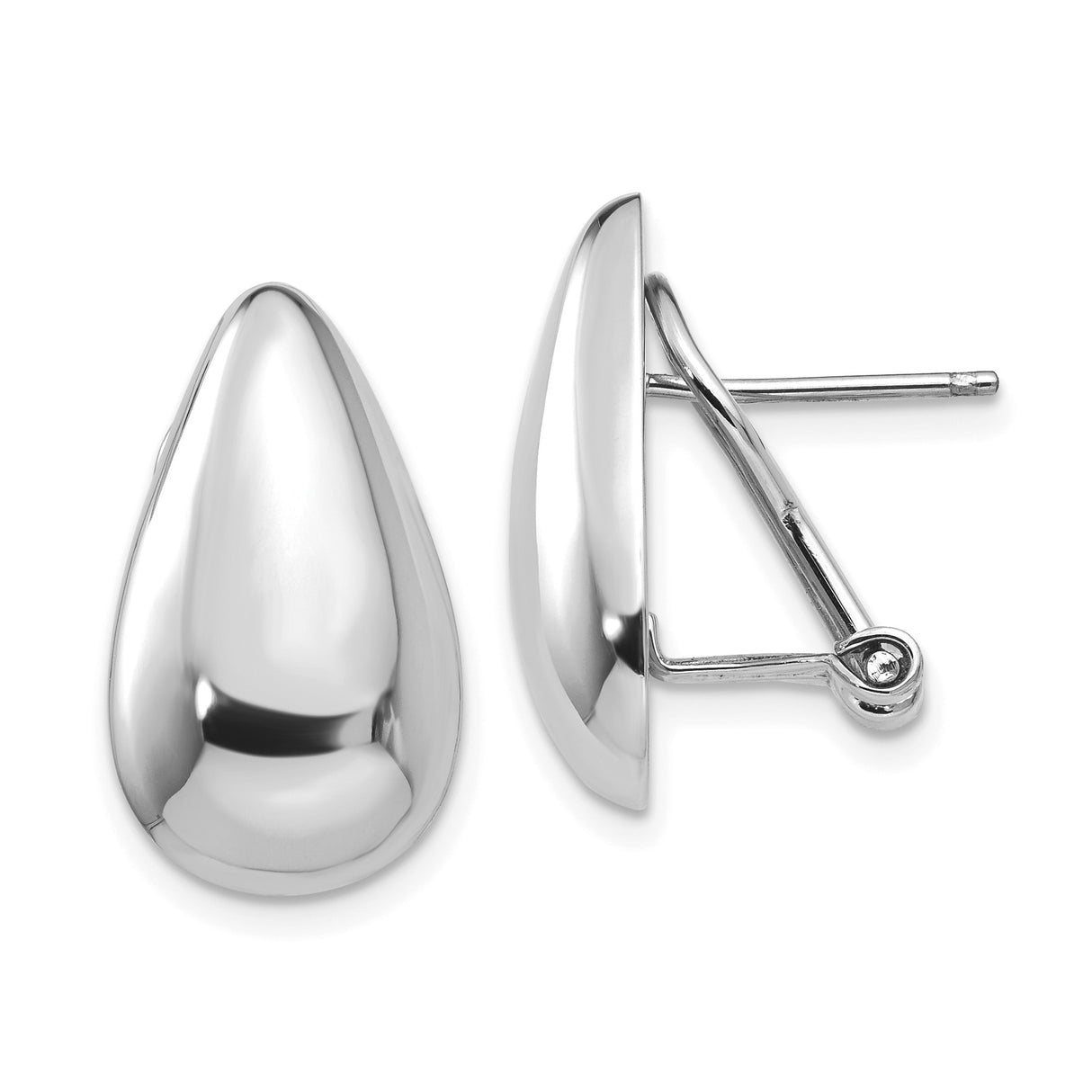 14k White Gold Teardrop Earrings with Omega Back, Sleek Minimalist Contemporary Design