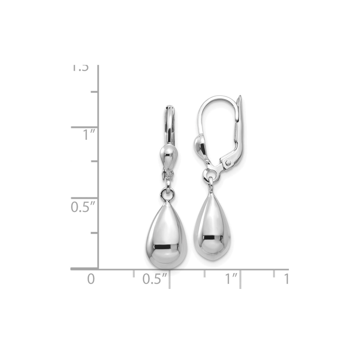 14k White Gold Teardrop Dangle Earrings with Leverback Clasps, Minimalist Drop Design