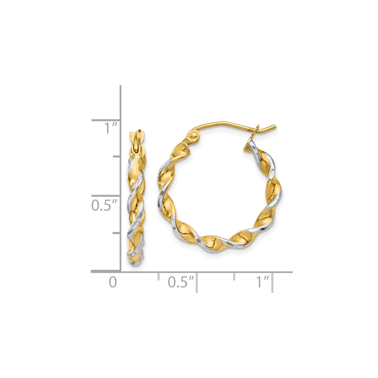 14k Yellow Gold Twisted Hoop Earrings, Two-Tone Polished Intertwined Design for Women