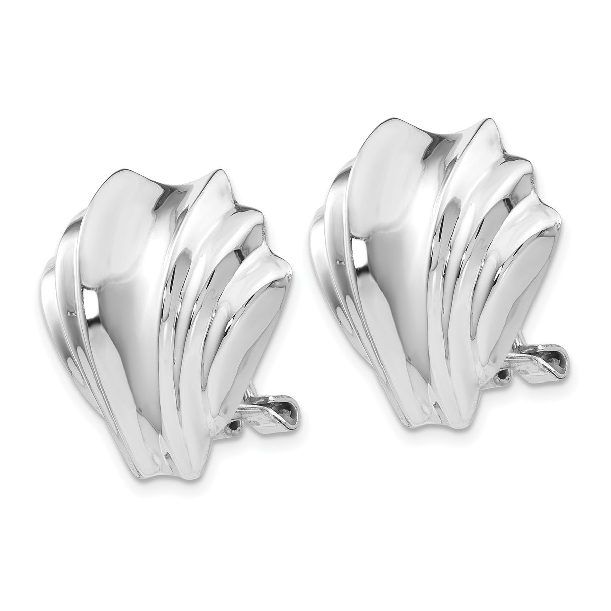 14k White Gold Fan Earrings with Omega Back, Modern Sculptural Design for Women