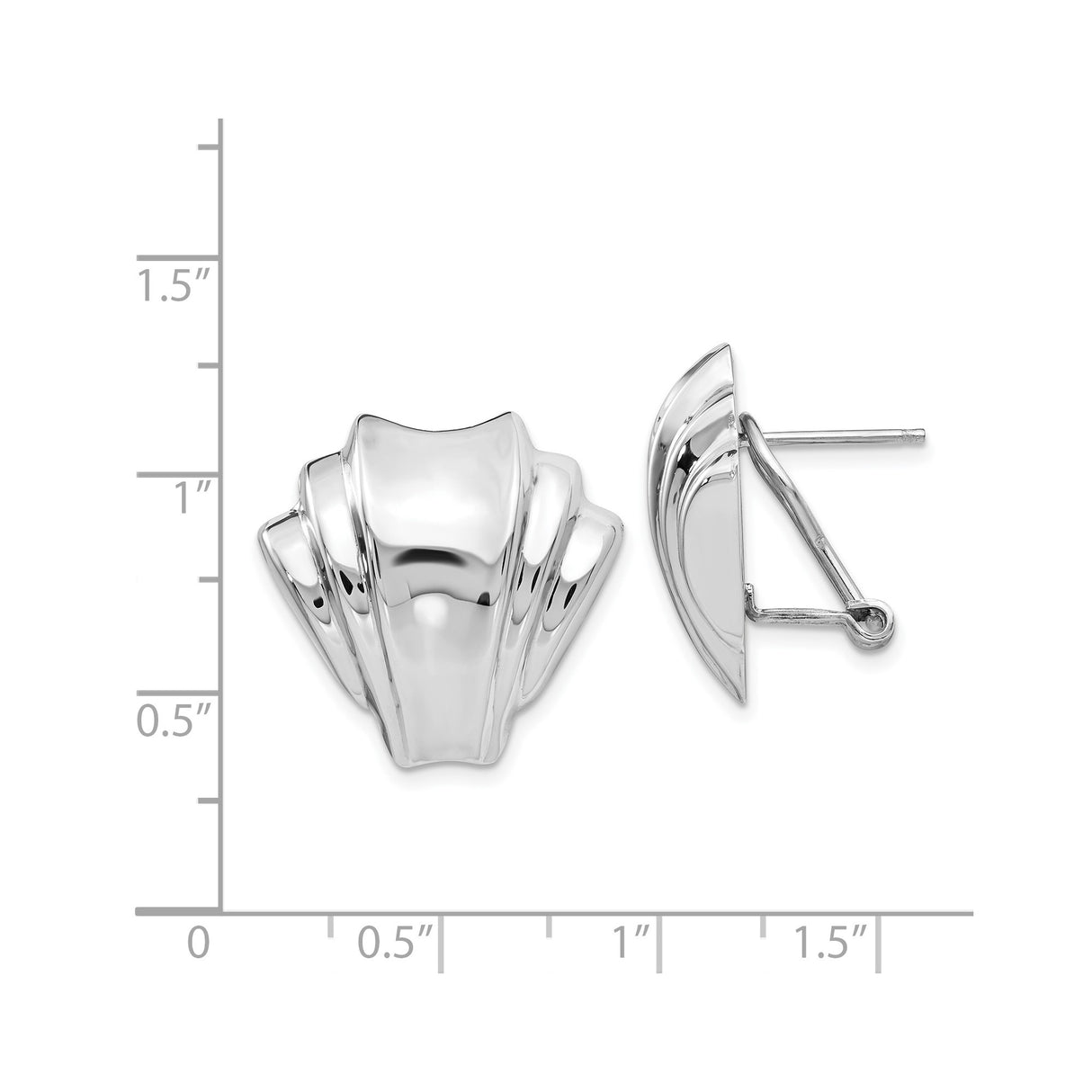 14k White Gold Fan Earrings with Omega Back, Modern Sculptural Design for Women