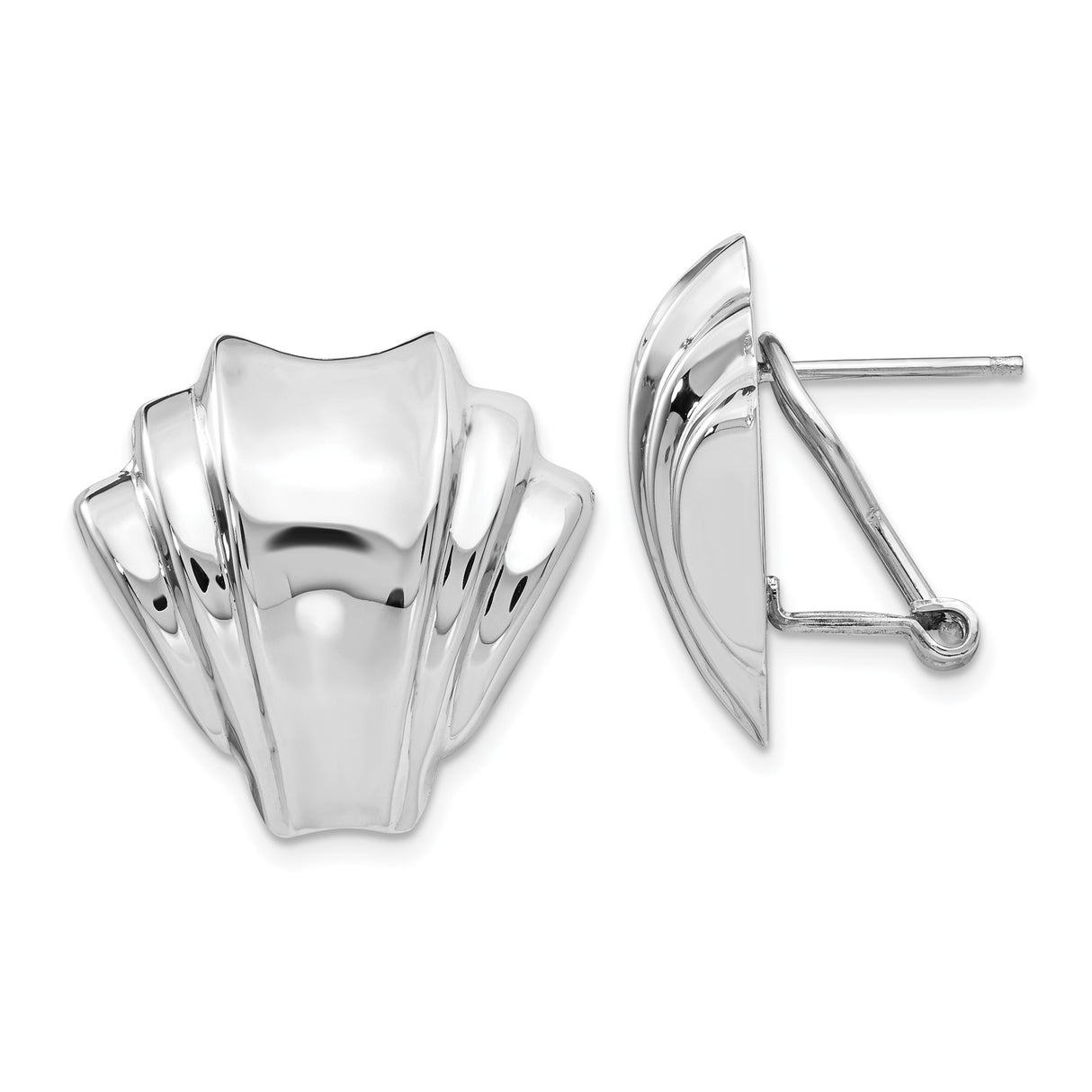 14k White Gold Fan Earrings with Omega Back, Modern Sculptural Design for Women