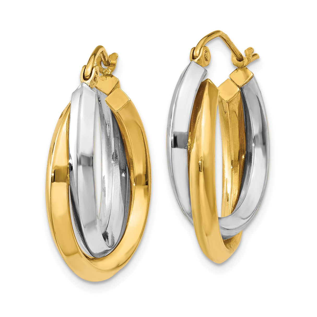 14k Yellow Gold Hoop Earrings with Twisted Interlocking Two-Tone Design for Women