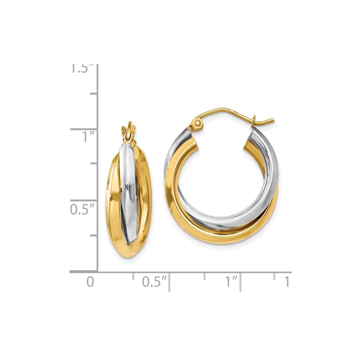 14k Yellow Gold Hoop Earrings with Twisted Interlocking Two-Tone Design for Women