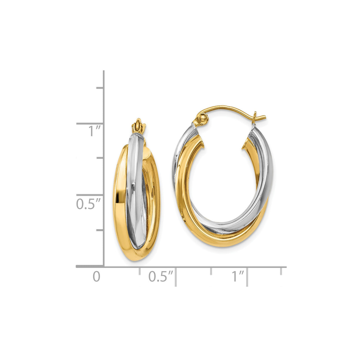 14k Yellow Gold Hoop Earrings, Interlocking Two Tone Double Loop Polished Design