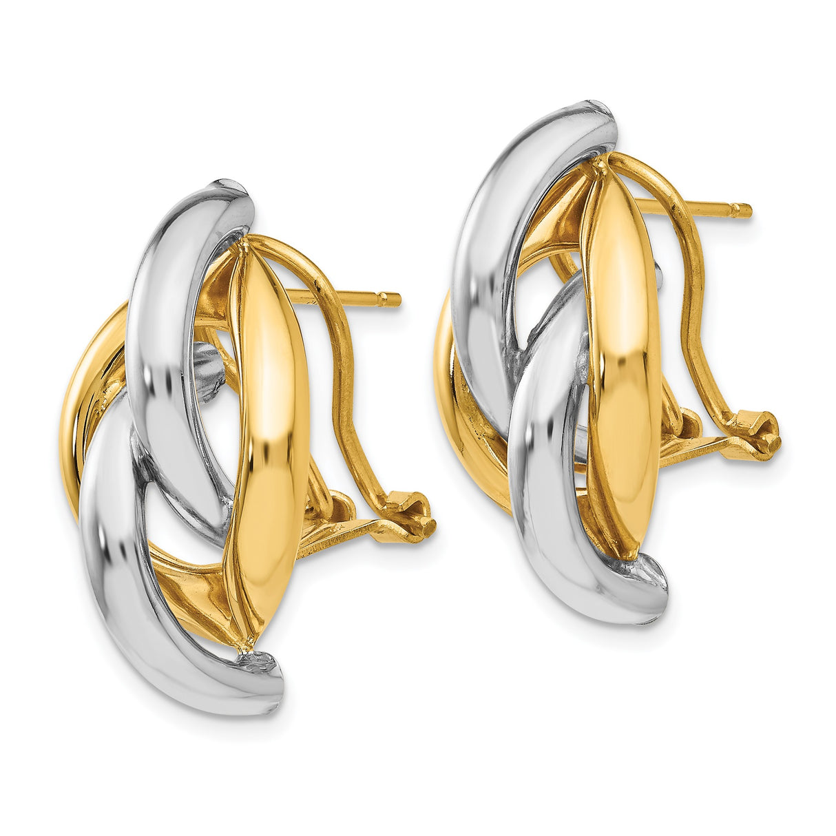 14k Yellow Gold Hoop Earrings with Interlocking Two-Tone Links and Sculptural Loop Design