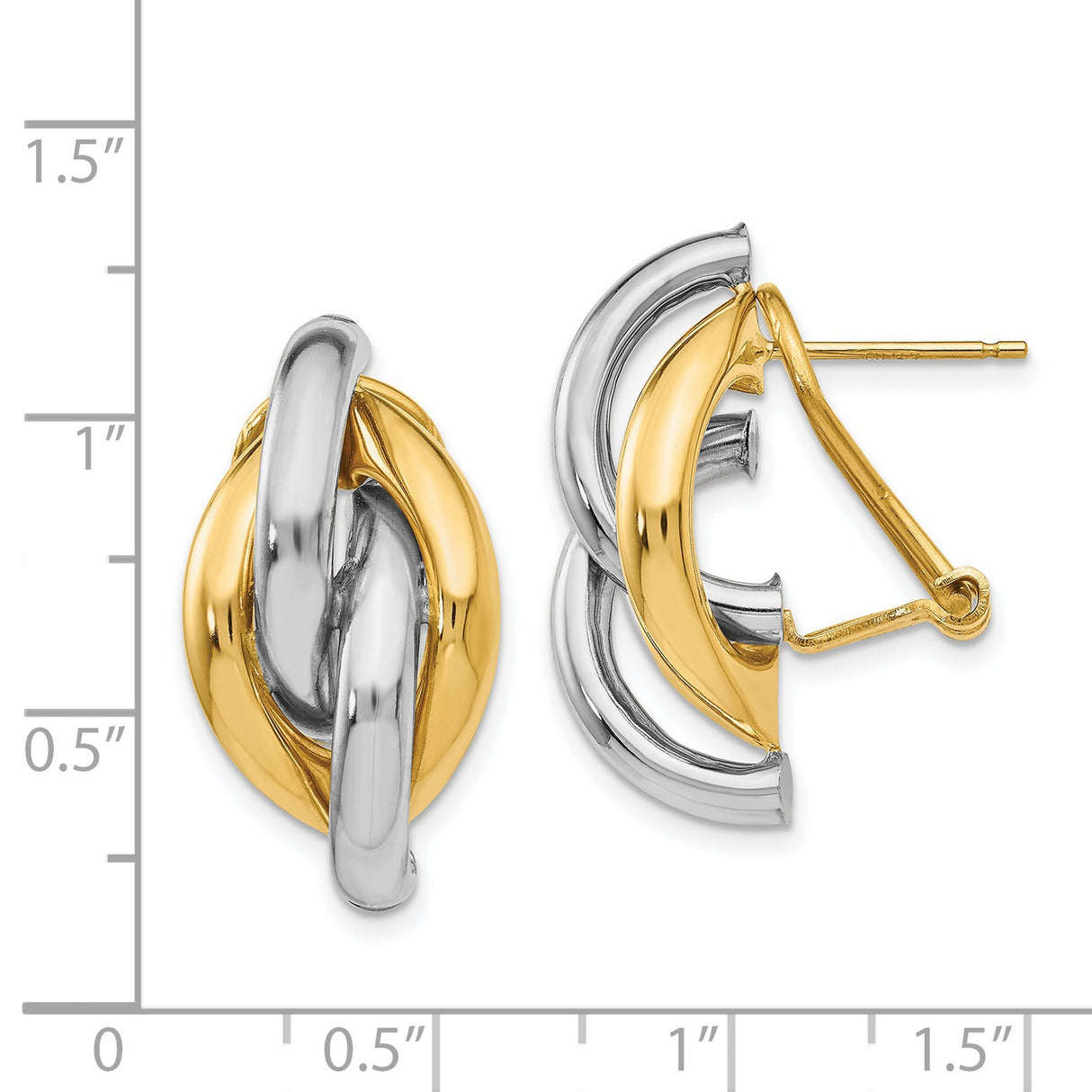 14k Yellow Gold Hoop Earrings with Interlocking Two-Tone Links and Sculptural Loop Design