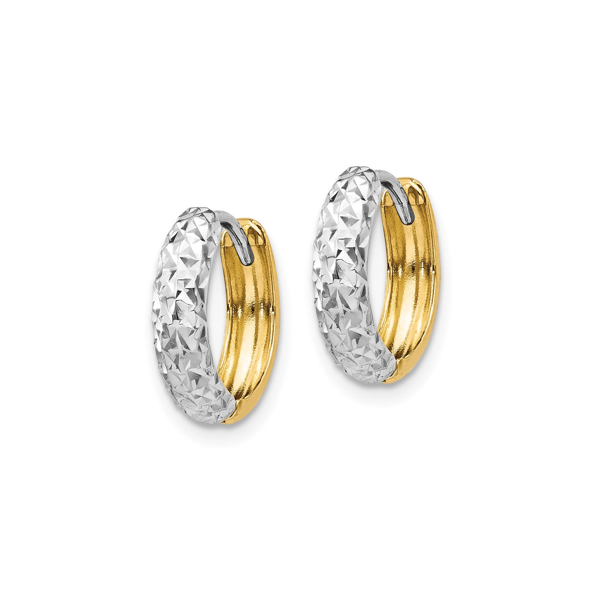 14k Two-Tone Gold Hoop Earrings with Textured White Gold Diamond-Cut Finish