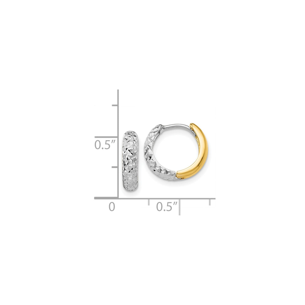 14k Two-Tone Gold Hoop Earrings with Textured White Gold Diamond-Cut Finish