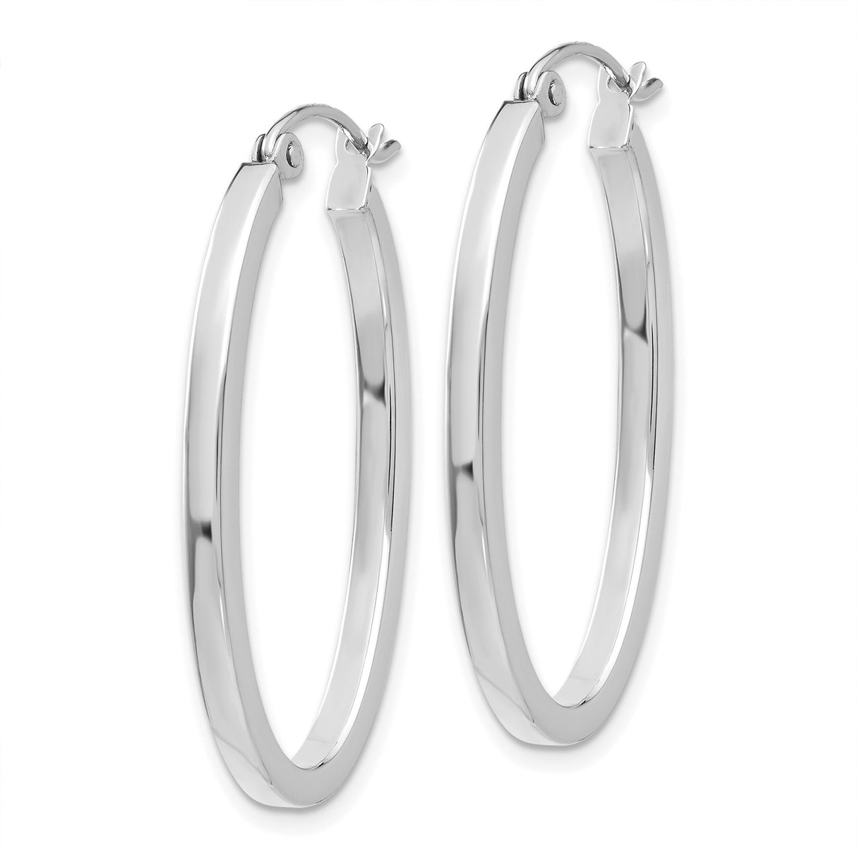 14k White Gold Oval Hoop Earrings, Lightweight Polished Minimalist Style for Women
