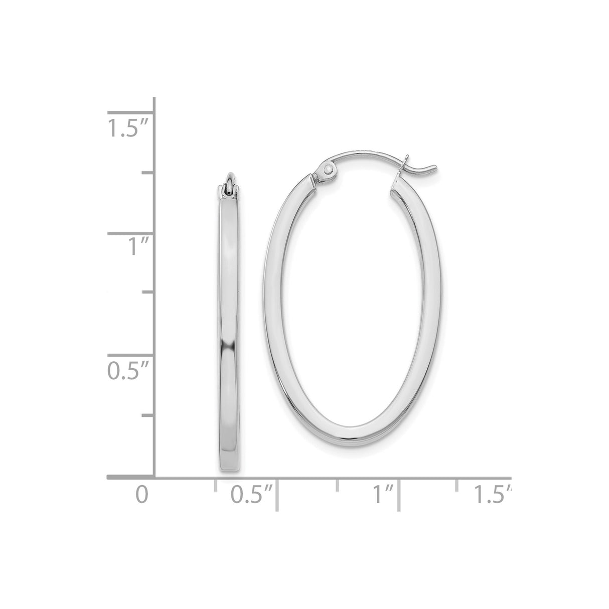 14k White Gold Oval Hoop Earrings, Lightweight Polished Minimalist Style for Women