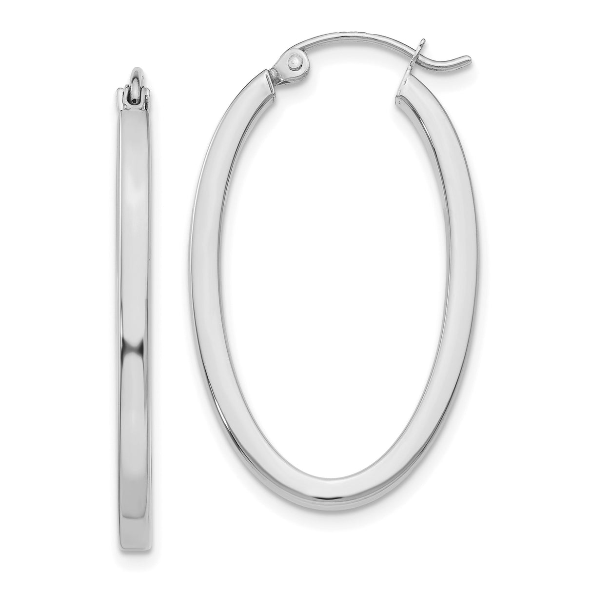 14k White Gold Oval Hoop Earrings, Lightweight Polished Minimalist Style for Women