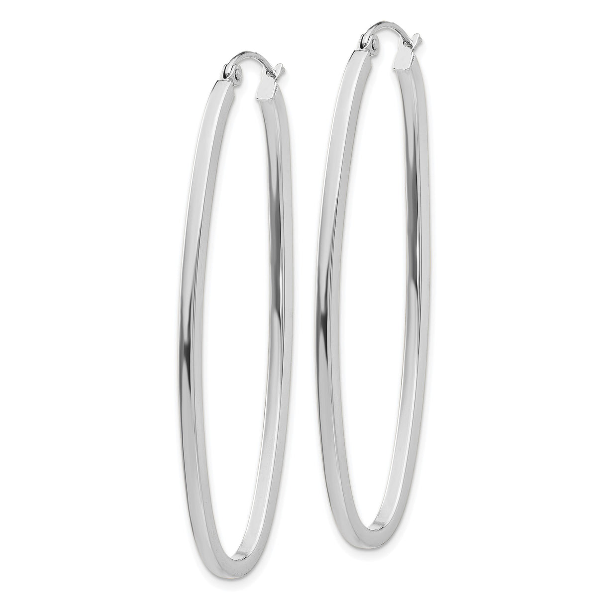 14k White Gold Elongated Oval Hoop Earrings, Polished Minimalist Design for Women