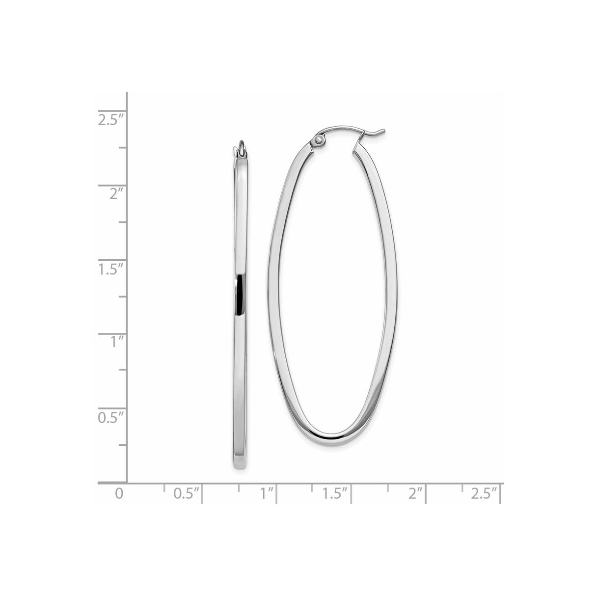 14k White Gold Elongated Oval Hoop Earrings, Polished Minimalist Design for Women