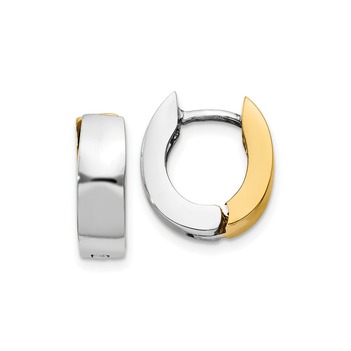 14k Two Tone Gold Hoop Earrings, Yellow and White Gold Huggie Style, Unisex Minimalist Design