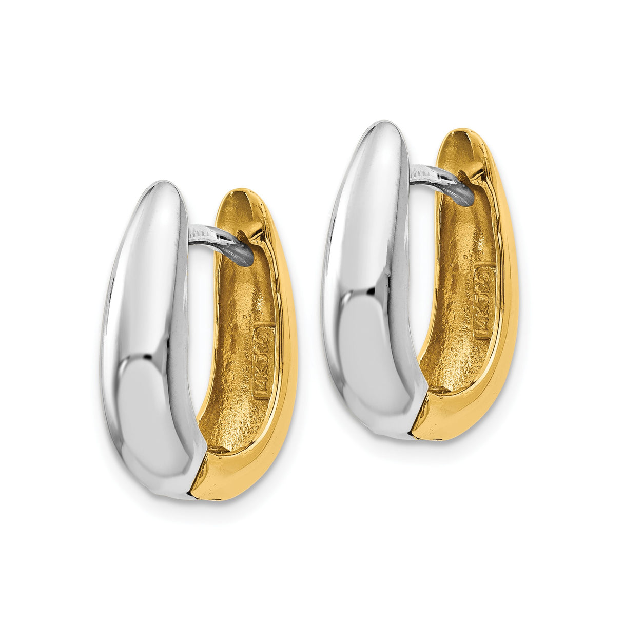 14k Two-Tone Gold Hoop Earrings, Polished Finish, Huggie Style for Men