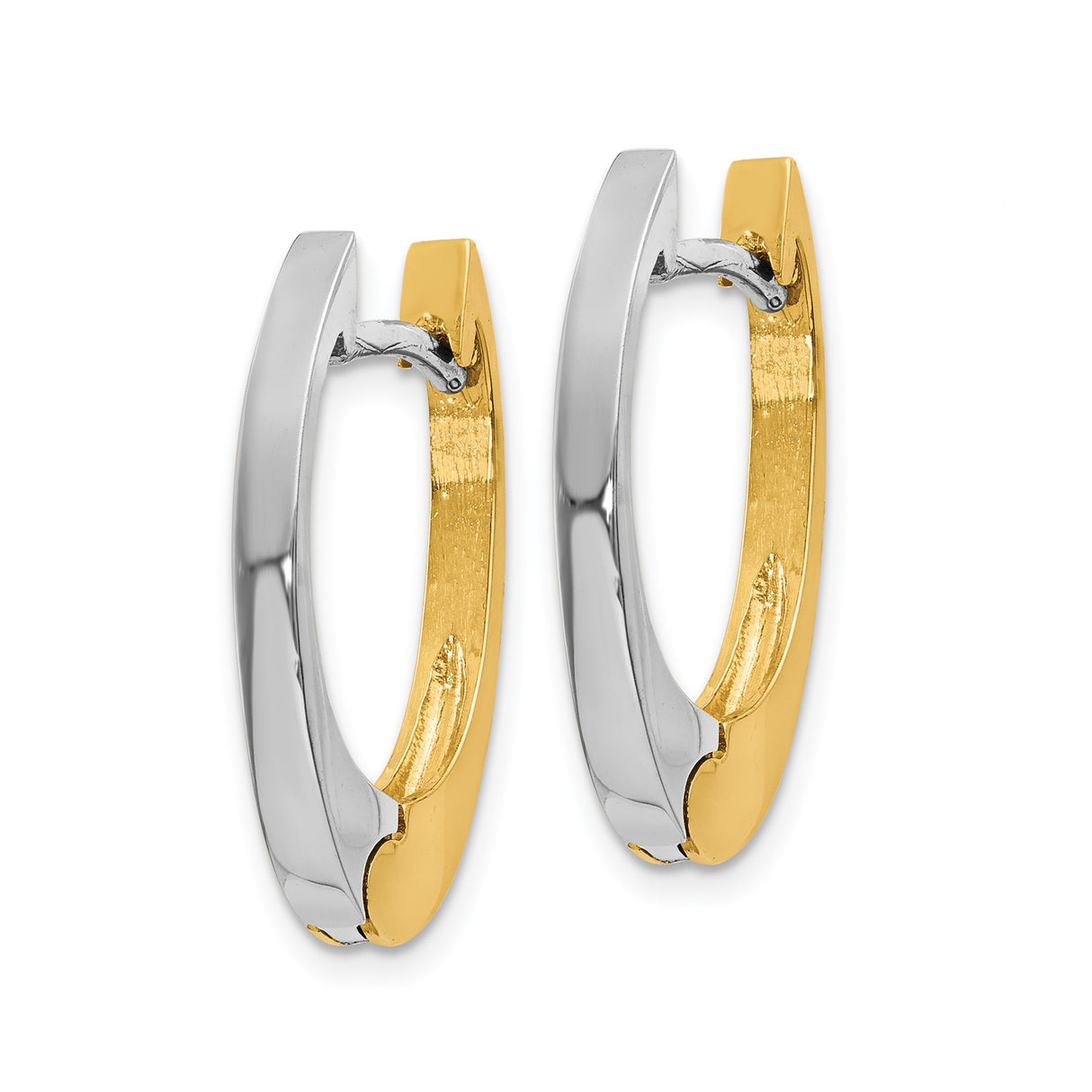 14k Two-Tone Gold Hoop Earrings, Modern Oval Lightweight Design for Women