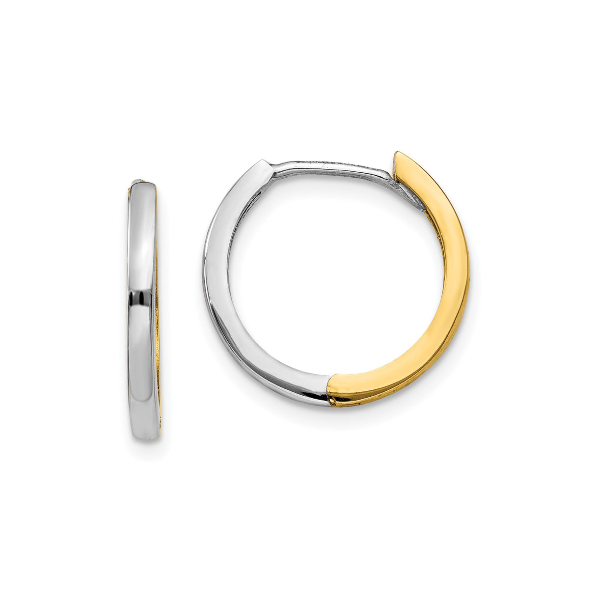 14k Yellow and White Gold Hoop Earrings, Modern Minimalist Unisex Design