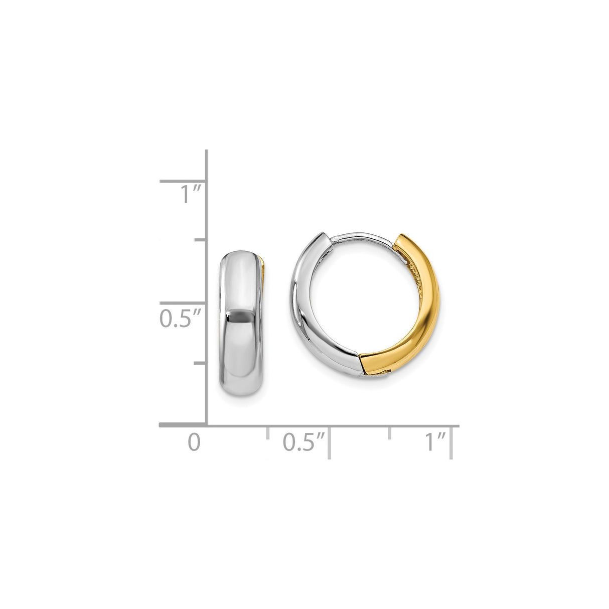 14k Yellow and White Gold Hoop Earrings, Two-Tone Small Huggie Style, Unisex Design