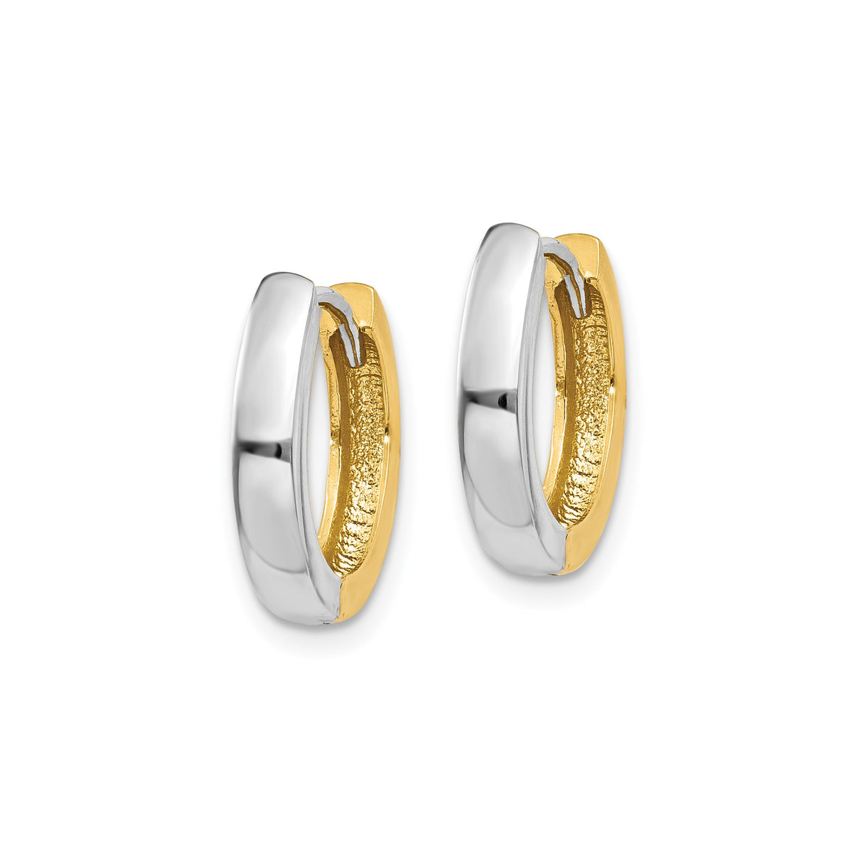 14k Two-Tone Gold Hoop Earrings, White and Yellow Gold, Polished Minimalist Design