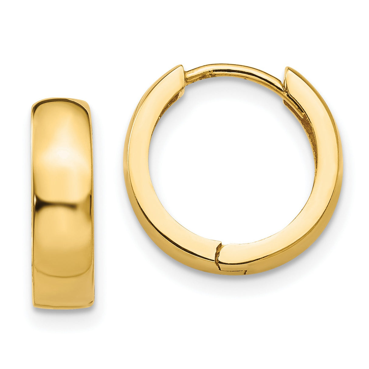 14k Yellow Gold Hoop Earrings, Polished Minimalist Style, Unisex Lightweight Design