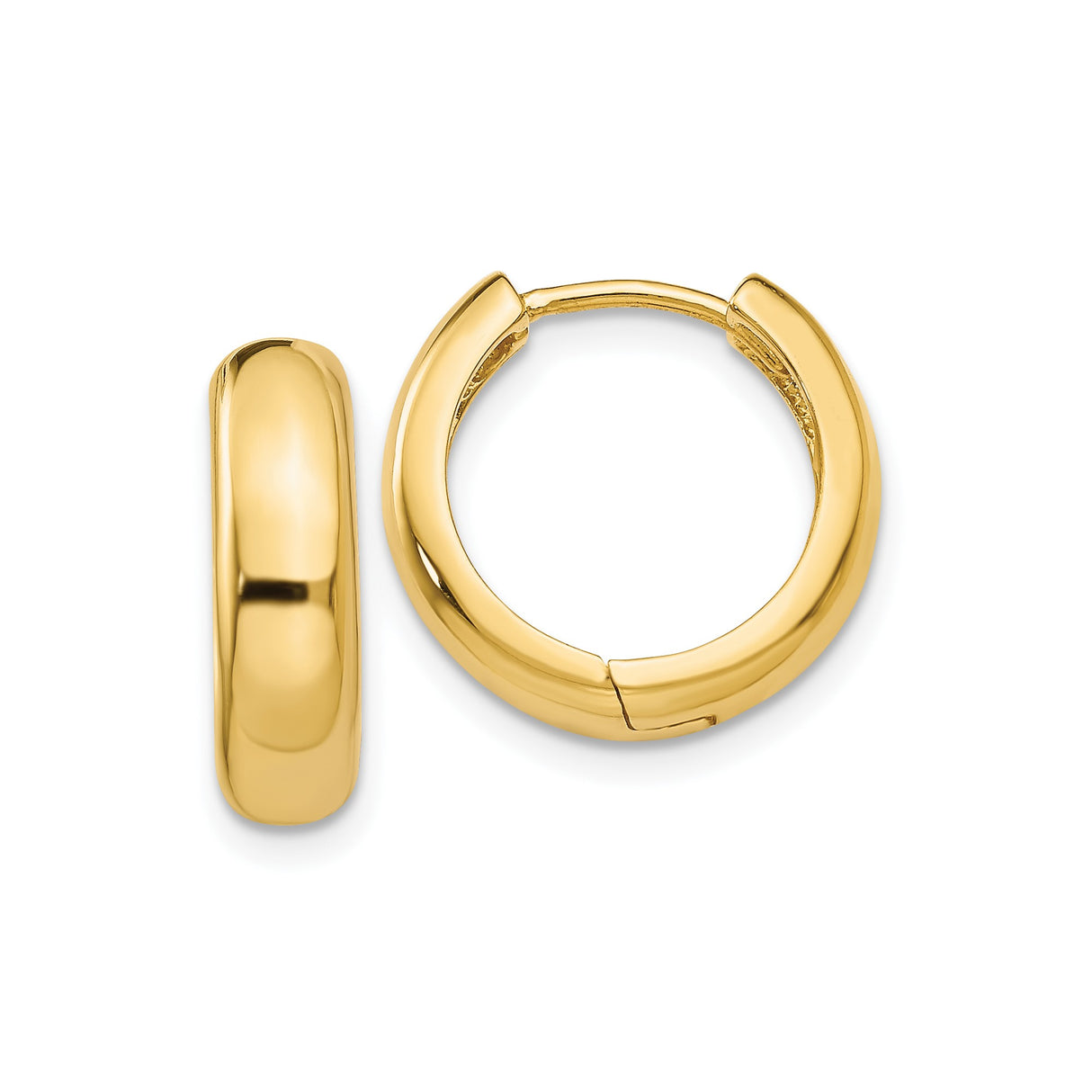 14k Yellow Gold Hoop Earrings, Small Polished Huggie Hoops with Hinged Closure for Women and Men