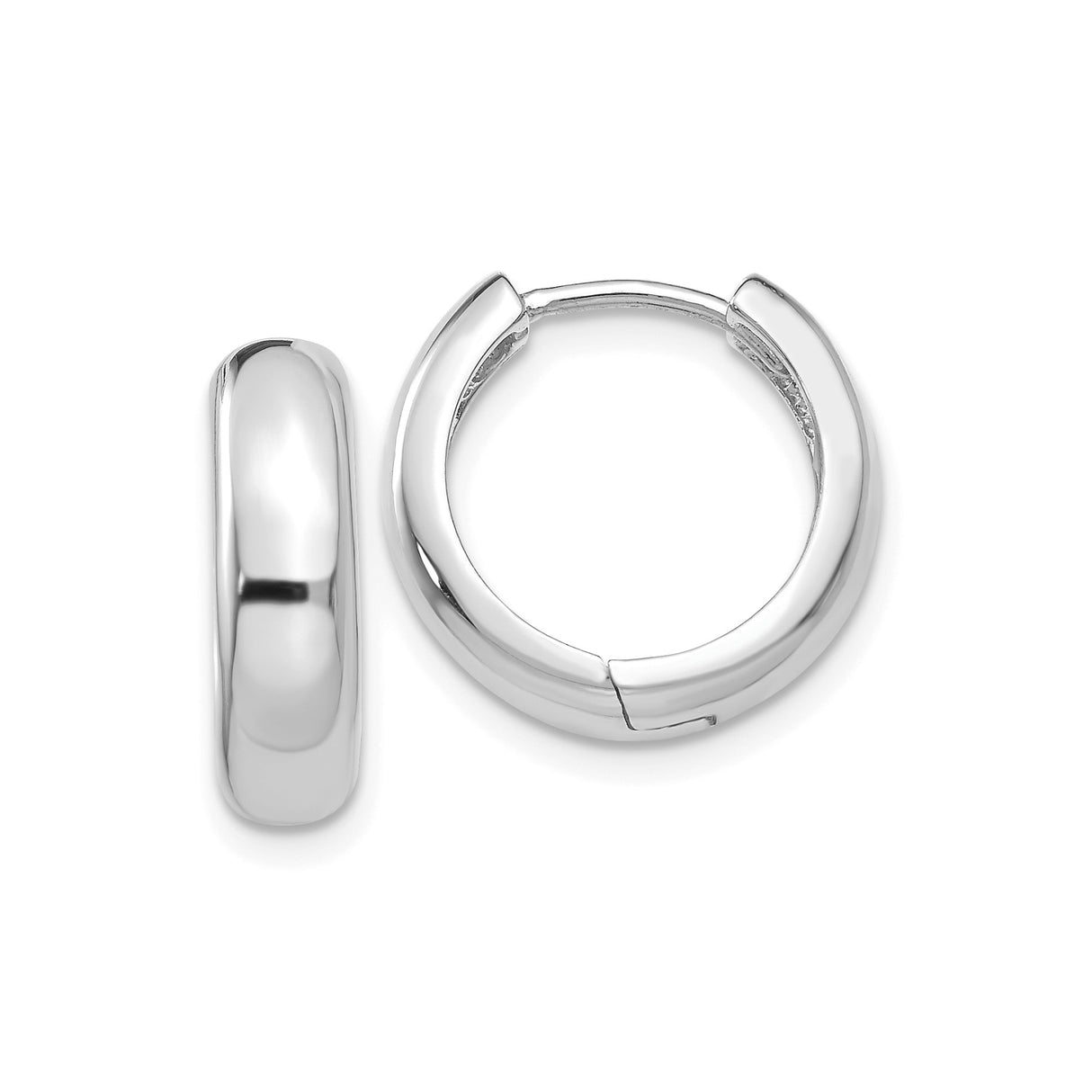 14k White Gold Hoop Earrings, Smooth Finish Classic Hoops with Hinged Closure for Women