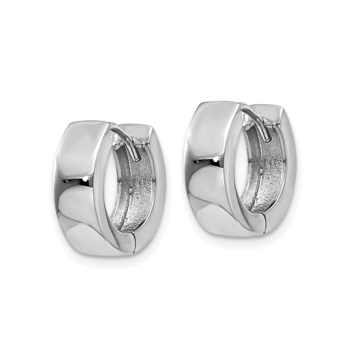 14k White Gold Hoop Earrings, Polished Finish, Snap Closure, Minimalist Huggie Style