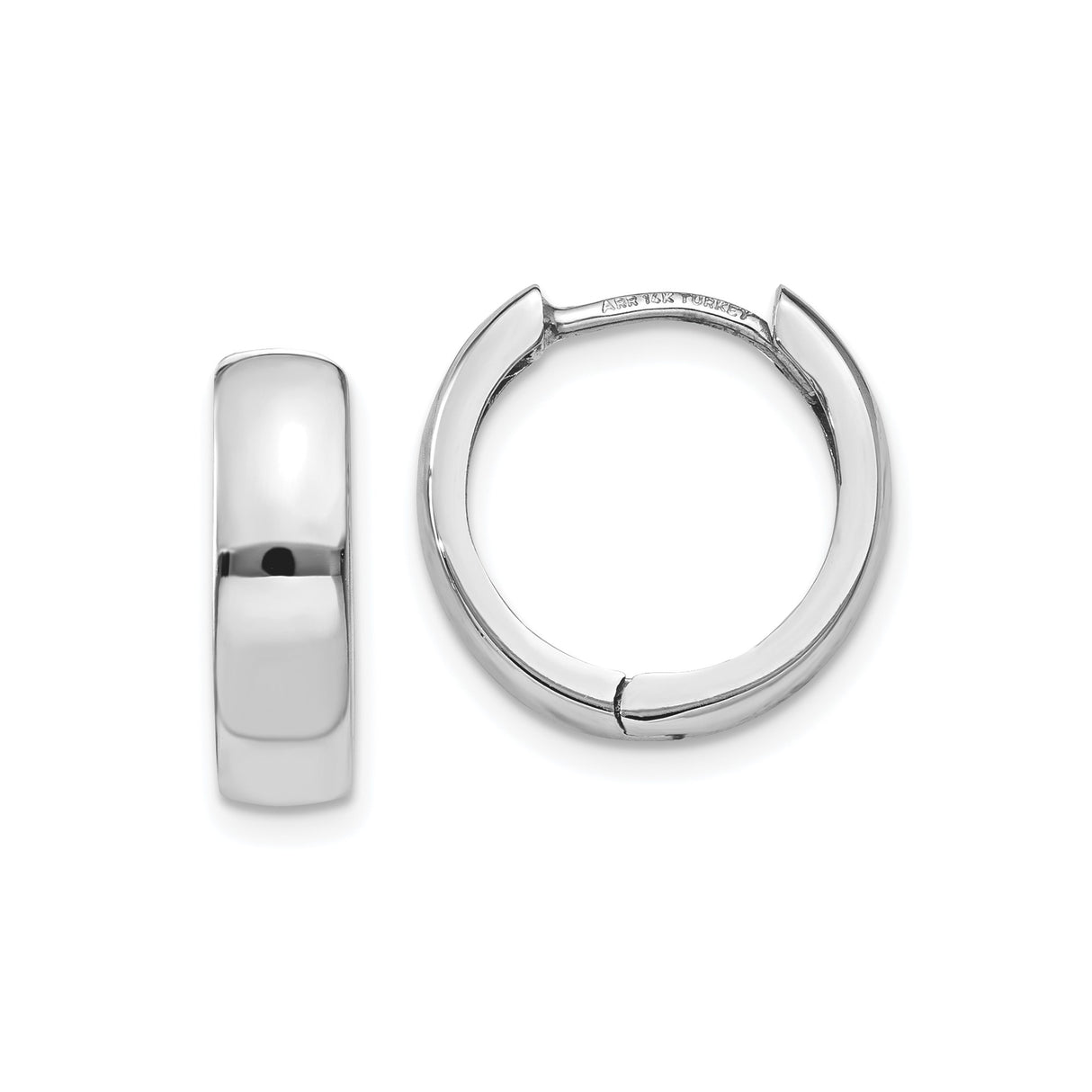 14k White Gold Huggie Hoop Earrings, Polished Minimalist Hinged Hoops for Men and Women