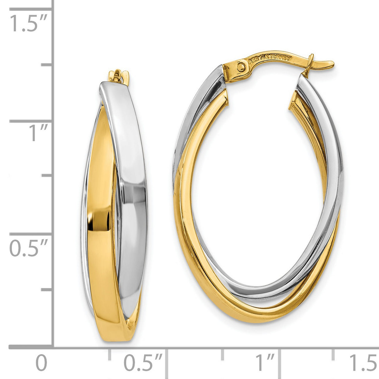 14k Yellow Gold Hoop Earrings with Twisted Oval Two-Tone Design for Women