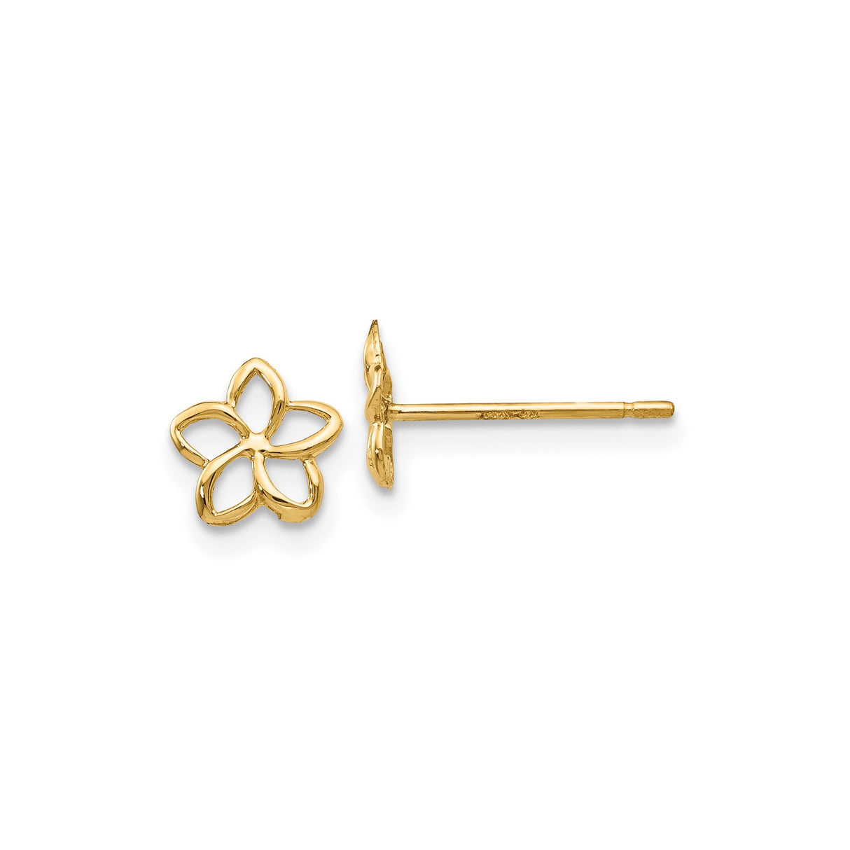 14k Yellow Gold Stud Earrings with Open Petal Flower Design, Lightweight Botanical Style