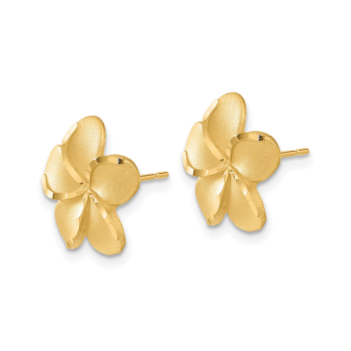 14k Yellow Gold Plumeria Flower Stud Earrings with Five Petal Design for Women