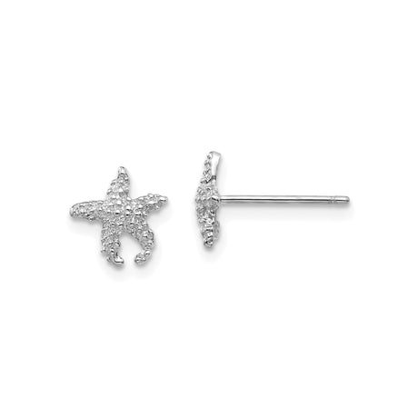 14k White Gold Starfish Stud Earrings with Textured Coastal Design