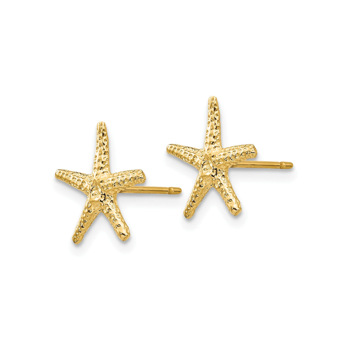 14k Yellow Gold Starfish Stud Earrings, Textured Nautical Coastal Theme for Women