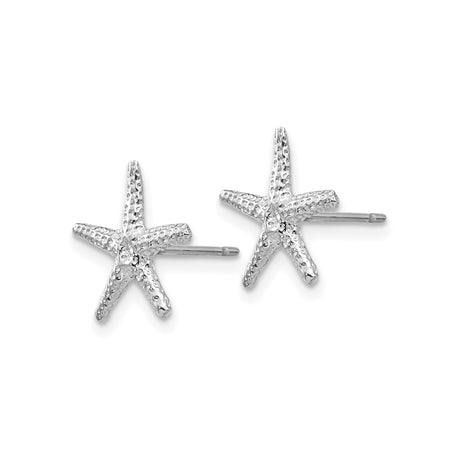 14k White Gold Starfish Stud Earrings, Textured Nautical Design for Women