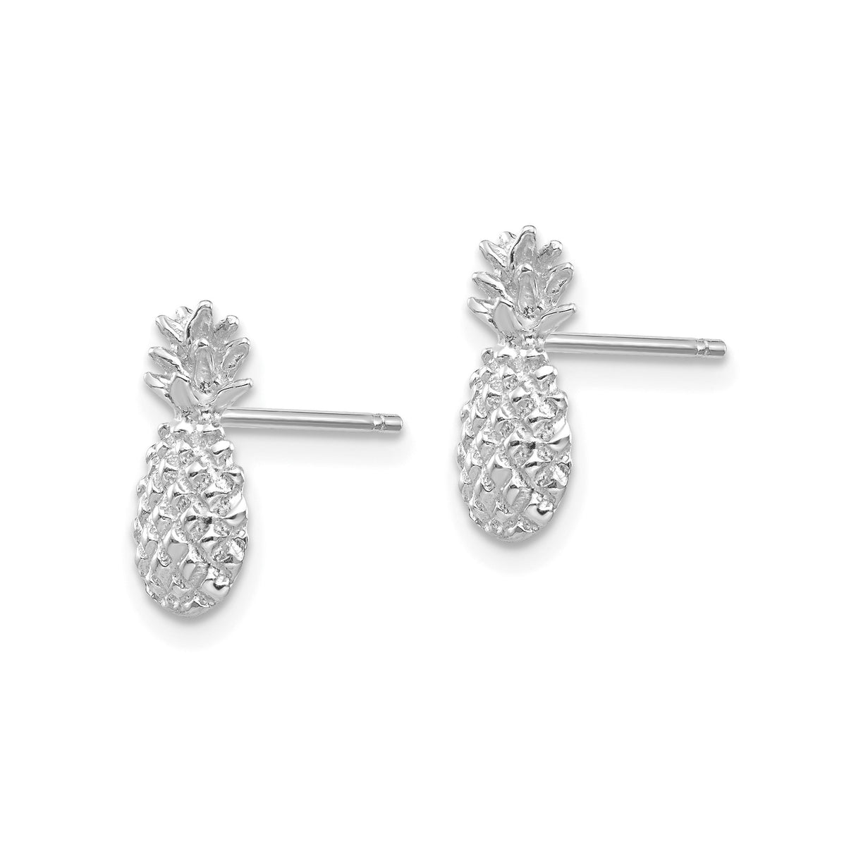 14k White Gold Pineapple Stud Earrings with Textured and Polished Design
